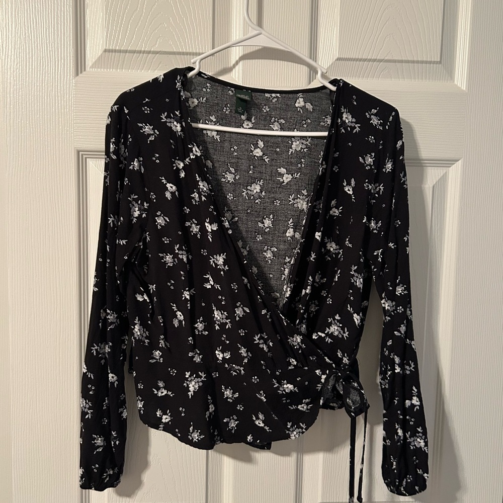 Floral Black Wrap Top